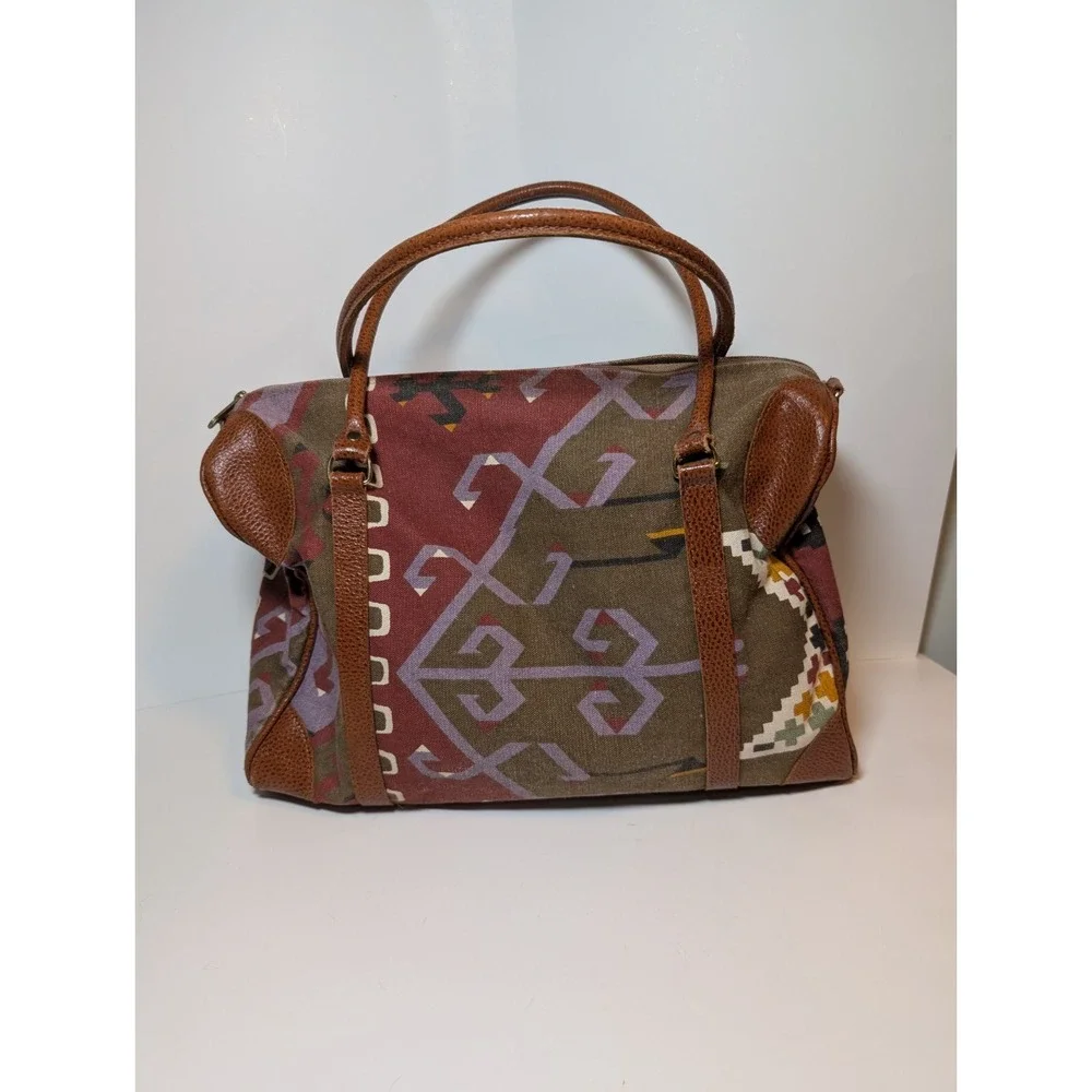 Vintage Sierra Collection Dallas Southwest Weekender Tote Bag Leather Trim 1980s